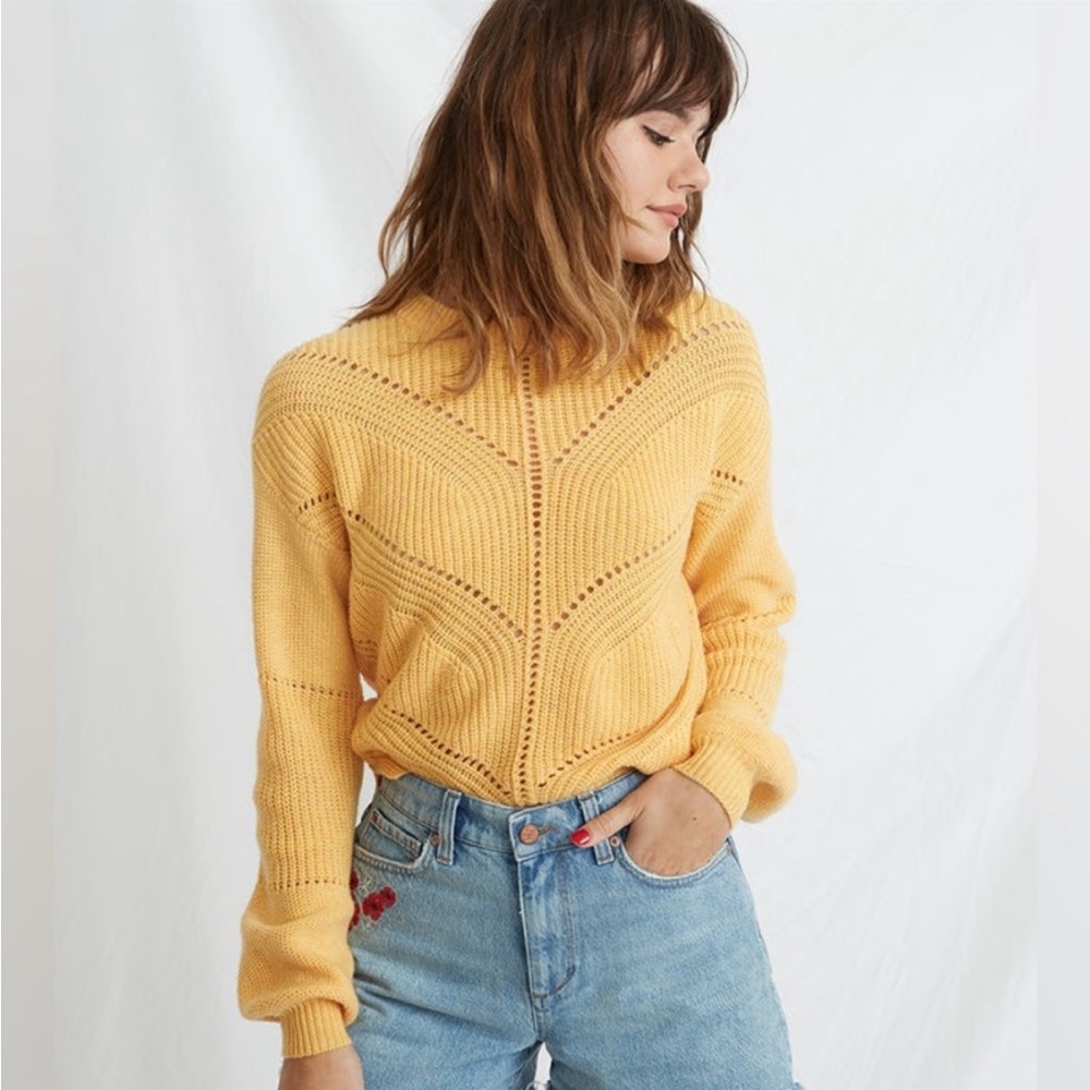 Marine Layer Olivia Cashmere Blend Open Knit Crewneck Sweater Daffodil Yellow